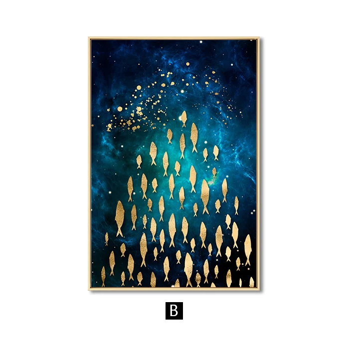 

Golden Fish Butterfly Bird Wall Art Canvas Abstract Painting Modern Home Decor Posters and Prints Decoration Picture Living Room, As photo