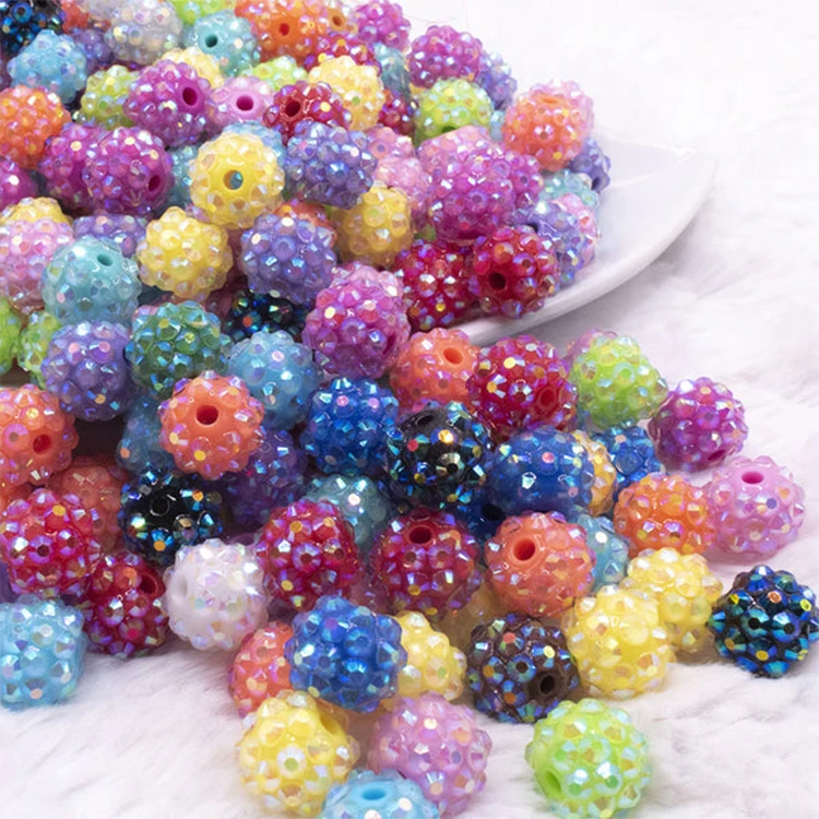 

High quality resin rhinestone disco ball beads for bracelets 12mm Rhinestone AB Acrylic Bubblegum Bead for jewelry making