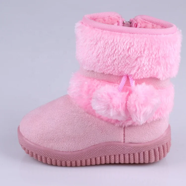 

Winter children Non-slip shoes Thicker Fur warm Shoes Hairball Cotton fabric soft Side zipper Snow Boots for kids, Pink , black , blue, gray