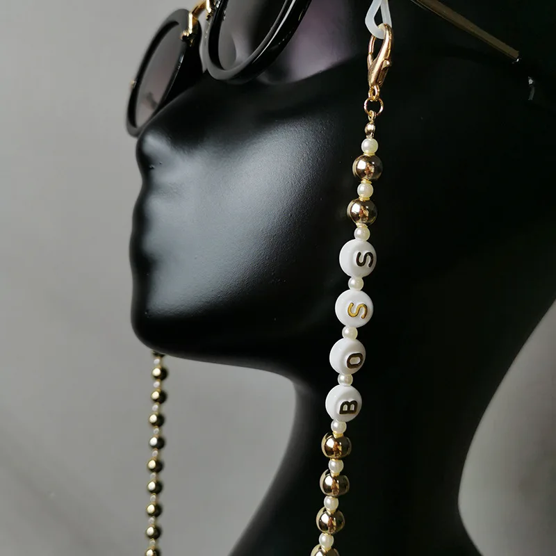 

Hot Sale Customize Name Beaded Sunglasses Chain Gold Beaded Face Masking Holder