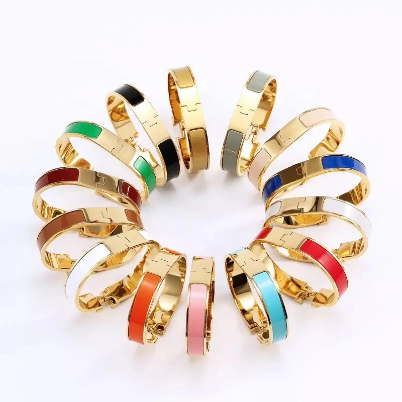 

High quality 316L stainless steel H bracelet enamel bangle for women