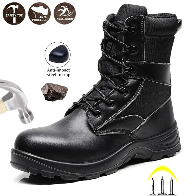 

Labor Insurance Boots Men's Women Anti-smashing Anti-piercing Steel Toe Wear Safety Boots Site Work Shoes, Black