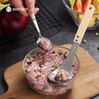 

WORTHBUY Creative Meatball Maker Spoon 304 Stainless Steel Meatball Mold Scoop Non-Stick Wooden Handle Kitchen Meat Ball Tools