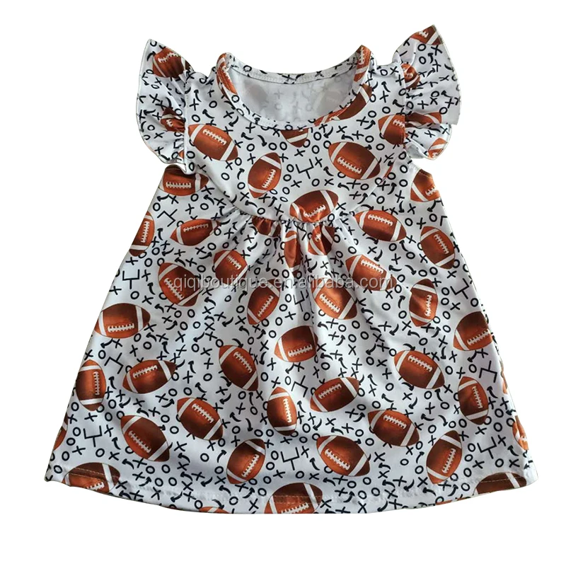 

2019 New Pattern Kids Clothing Boutique Flutter Sleeve Girls Dresses Rugby Printed Children Smock Frocks Design Picture