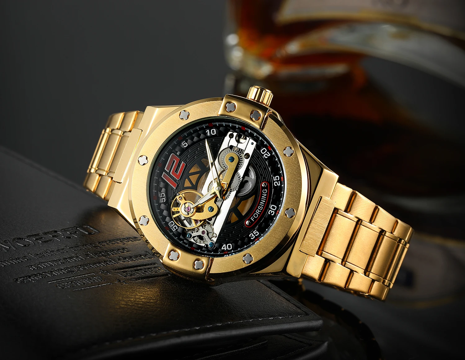 forlining 豪华特殊拨号不锈钢手链自动男士手表支持定制 relojes de