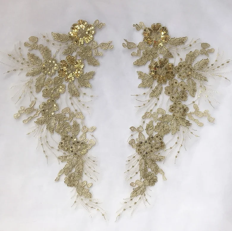 

Luxury pair sequin clothing applique lace for neckline dress, Accept customized color