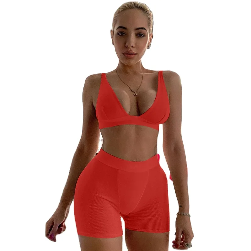 

Best selling products 2021 fitness clothing women sexy yoga V-neck tank top shorts sports suit women 2021 summer 2 piece set, Show