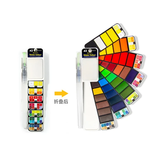 
Superior New Watercolor 18/25/33/42 Shape Solid Water Color Paint Set Pocket Travel Bright Color Fan With Water Brush Pen 