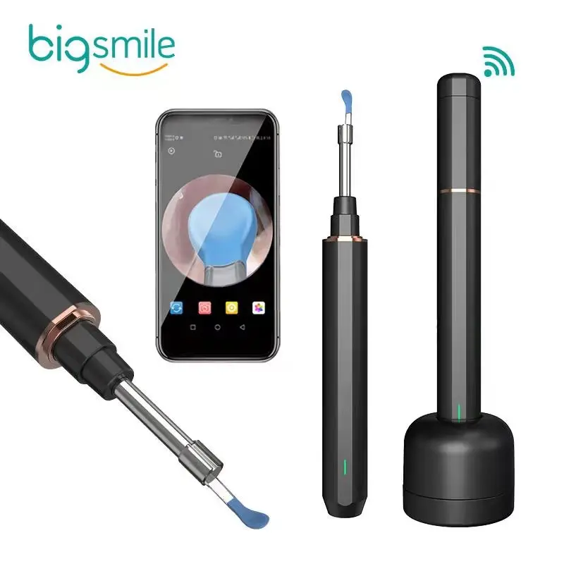 

Bigsmile 2021 Korea Japan hot sale electric ear pick ear wax remover cleaner kit 3.9mm HD digital wireless WIFI otoscope camera, Customized