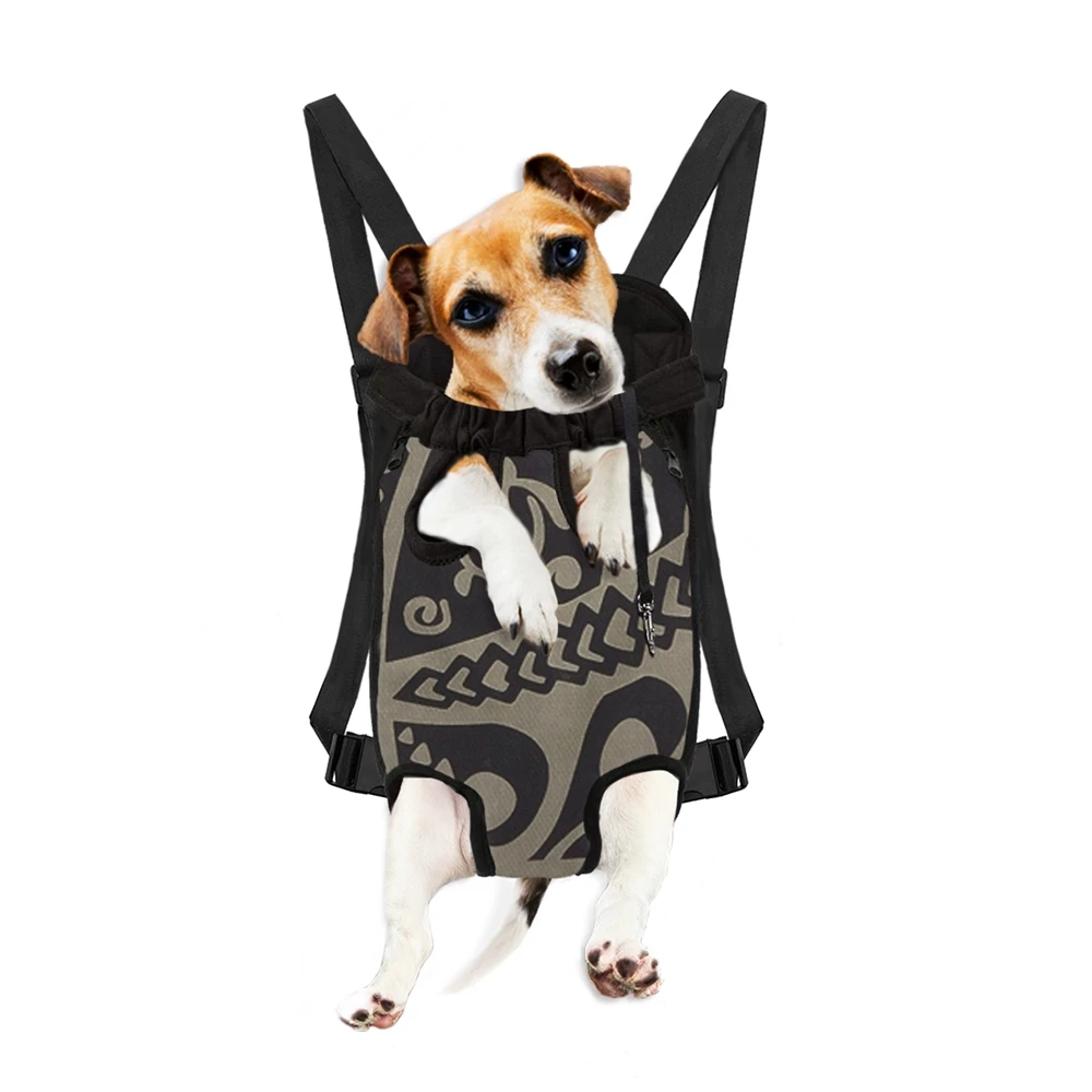 

Cute Pet Products Hawaii Polynesian Tribal Black/Brown Pattern Unique Dog Products Adjustable Legs Out Sling Front Bag Carrier, Customized color