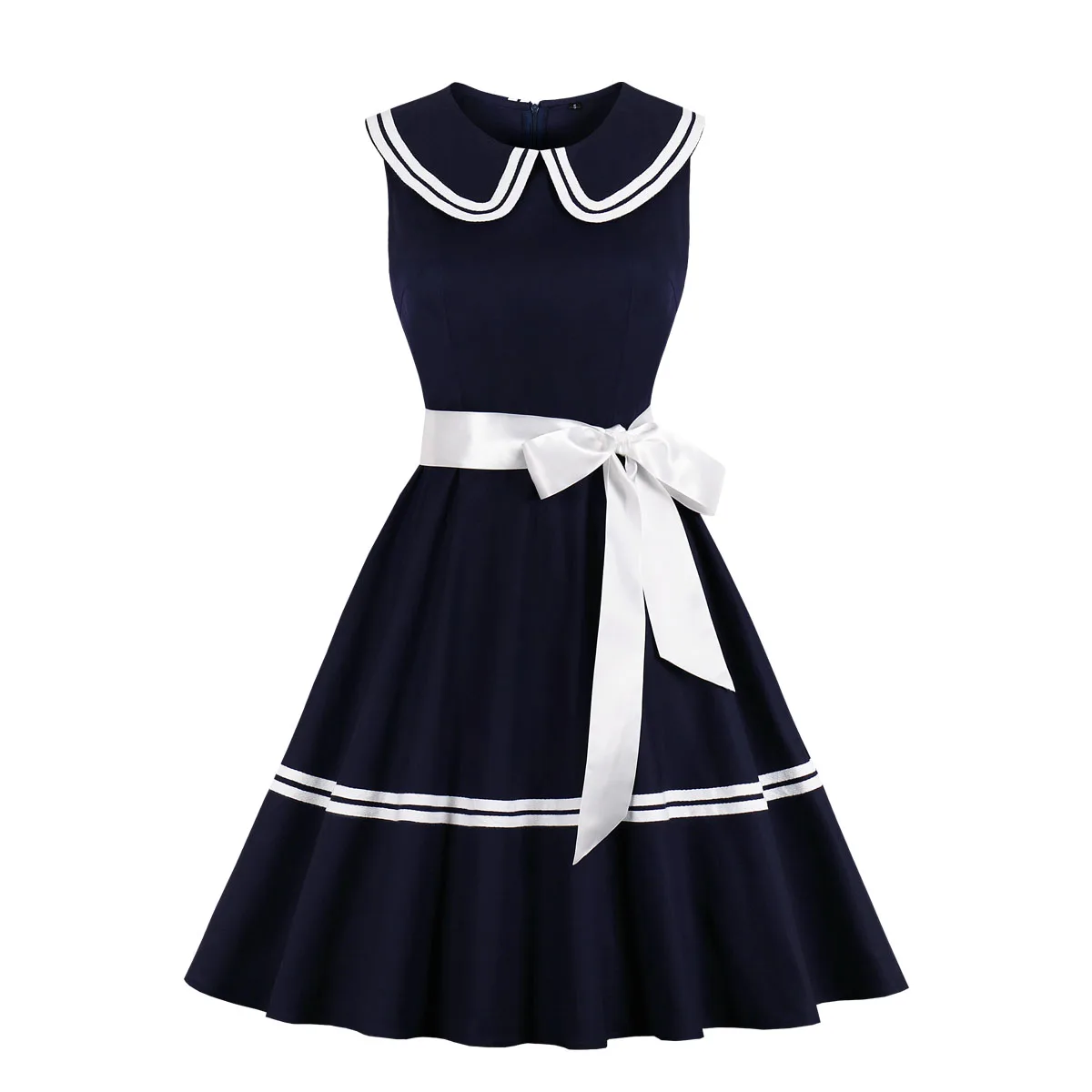 

Best Sellers Sleeveless Elegant Vintage Frock New Navy Classic Women Dresses For Women