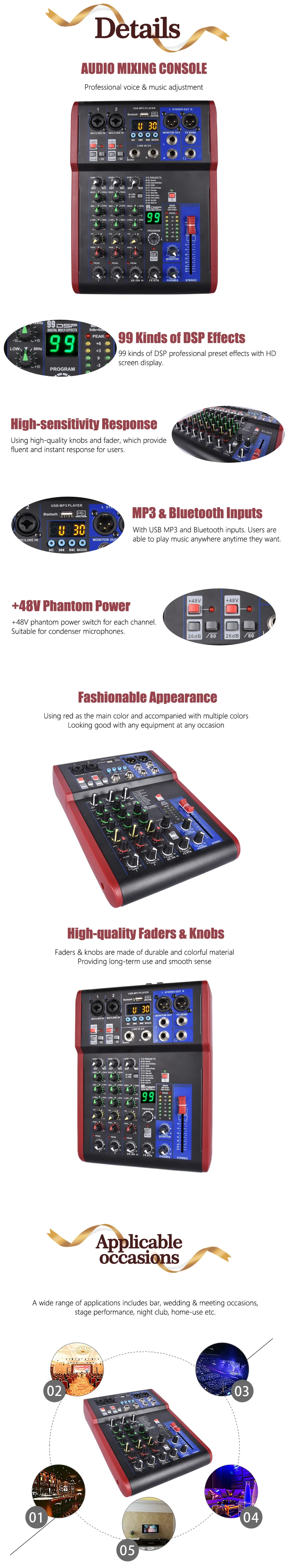 Professional 4-Channel Audio Mixer with USB Inputs