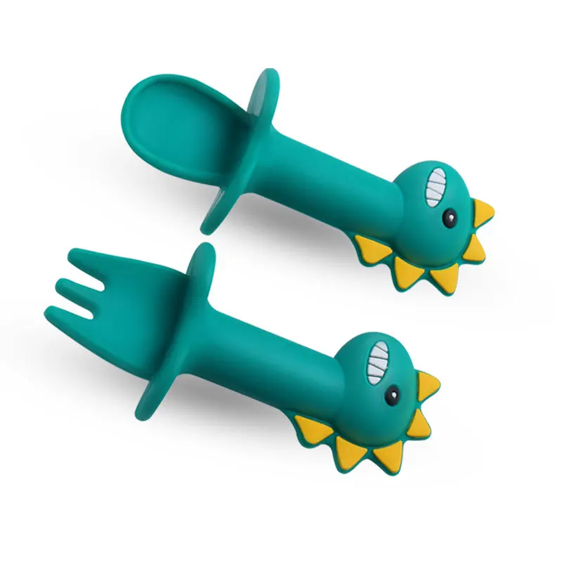 

Sale baby silicone spoon baby cartoon soft spoon supplementary food training short fork spoon children tableware set