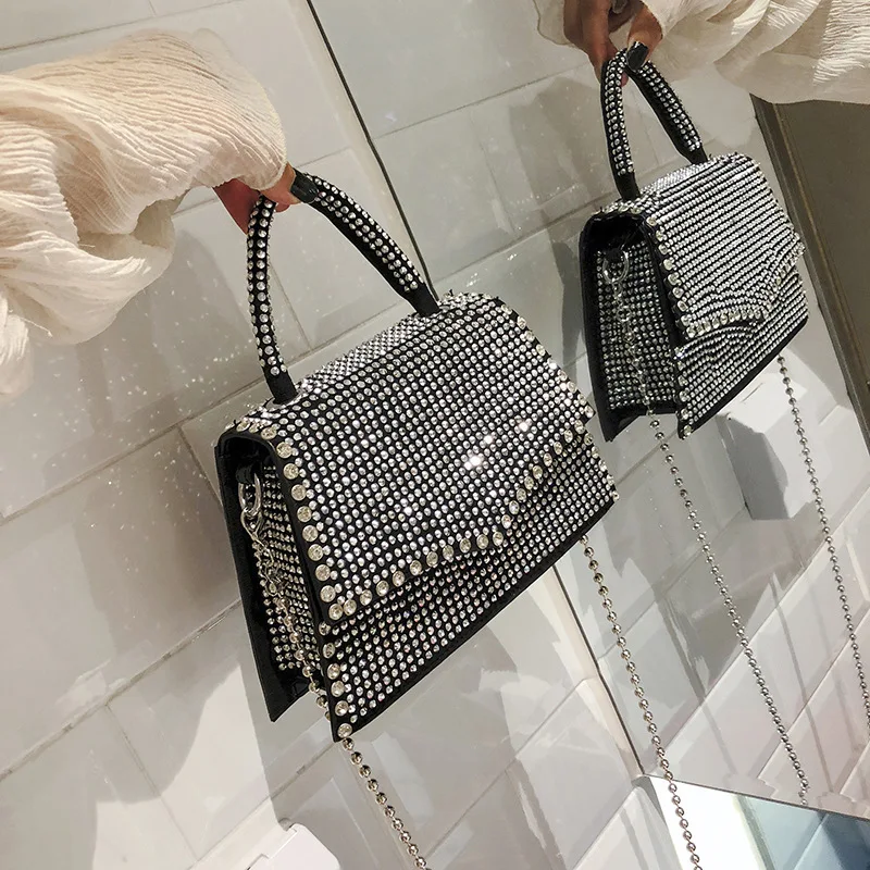 

2020 Latest Wholesale Popular Handbags Crossbody Bags Luxury Diamond Bags Purses For Female, Silver ,black