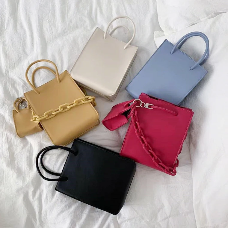 

2021 Korean Women Pitaya Color Acrylic Chain Double Pocket 2pcs Handbag Shoulder Crossbody Bag