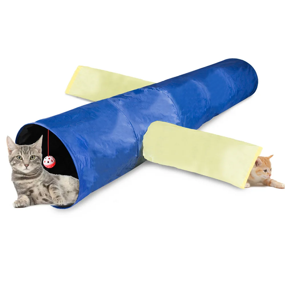 

3 Holes Tunnel Foldable Pet Toy Feline Ruff 4 Way Play Tunnel Tube Kitten Training Crinkle Tube Toys