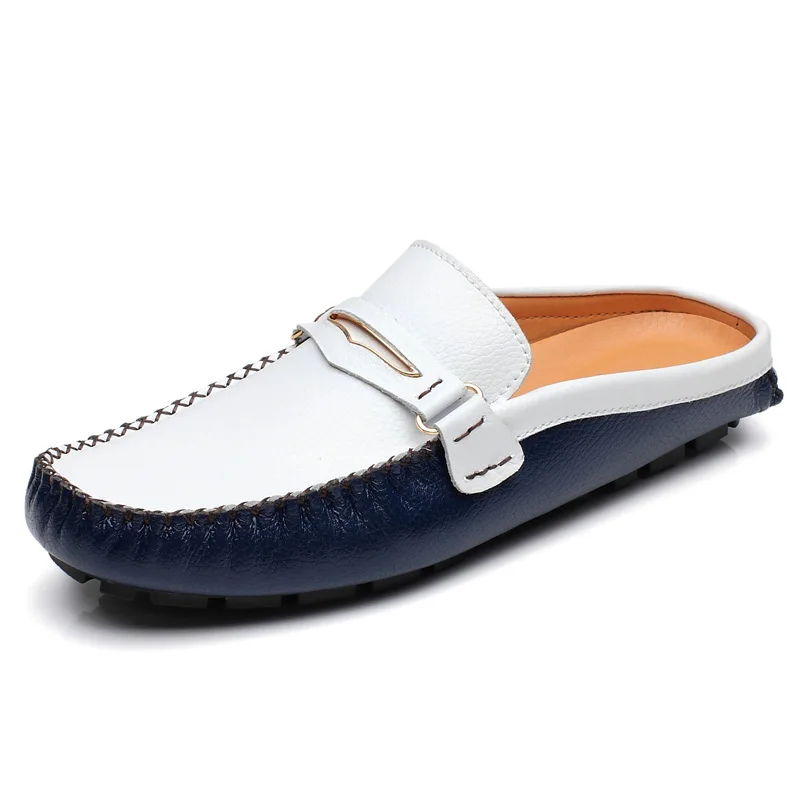 

Summer Men Shoes Casual Luxury Brand Mens Penny Loafers Leather Half Slipper Slip On Italian Driving Shoes Men Moccasins, White red