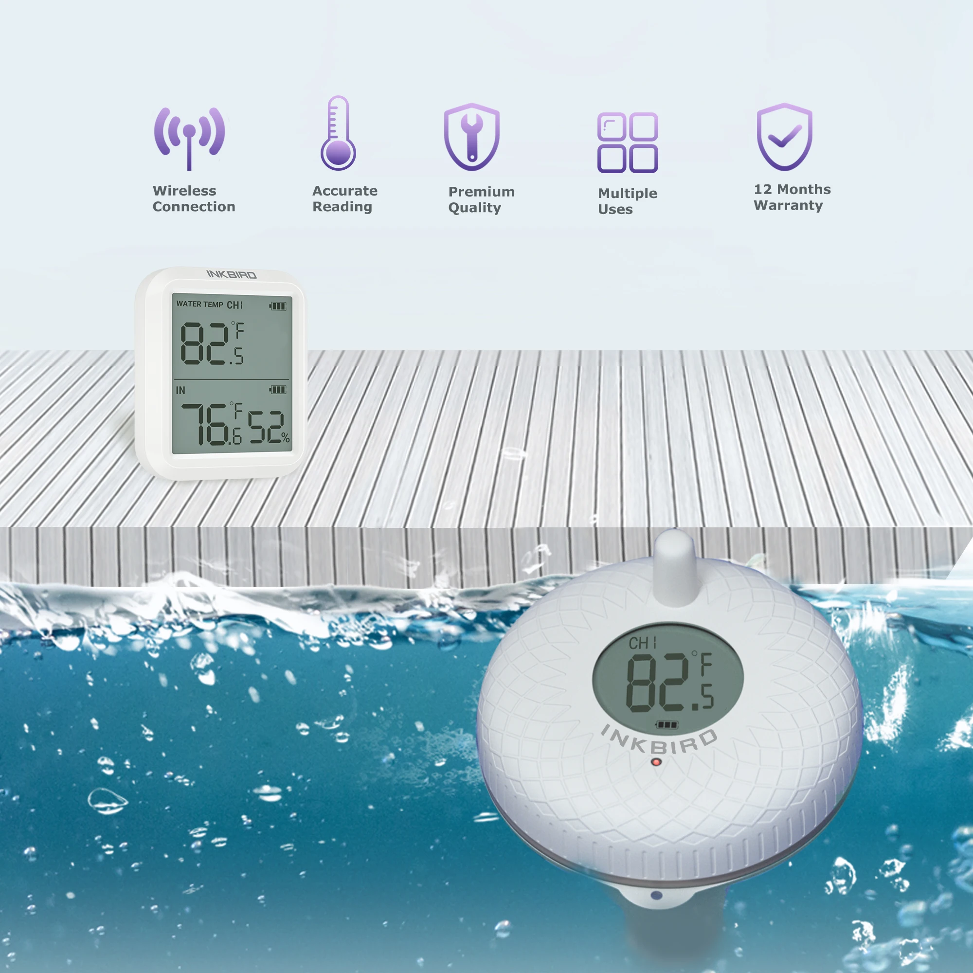 Inkbird Wireless Floating Temp Thermometer Swimming Pool Aquarium Spas Fish Pond