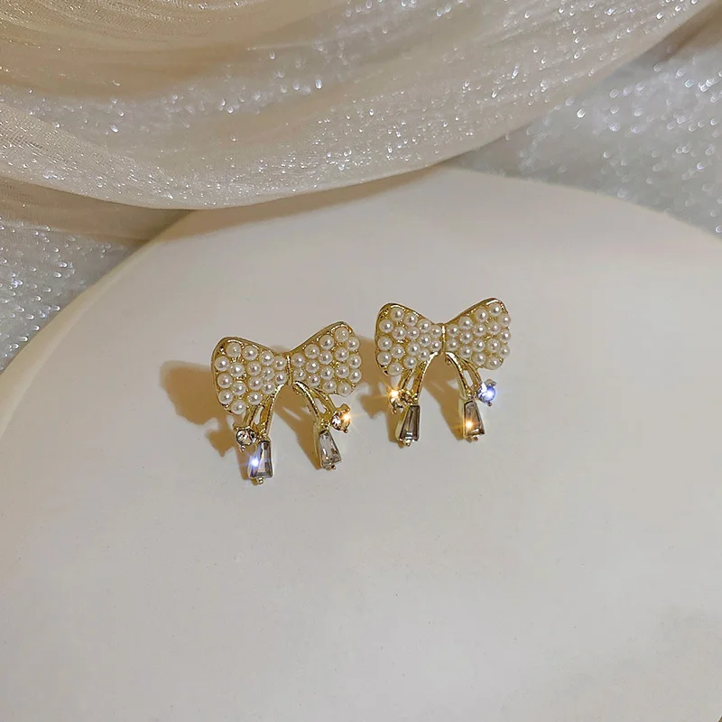 

fashion trendy bow earrings crystal women