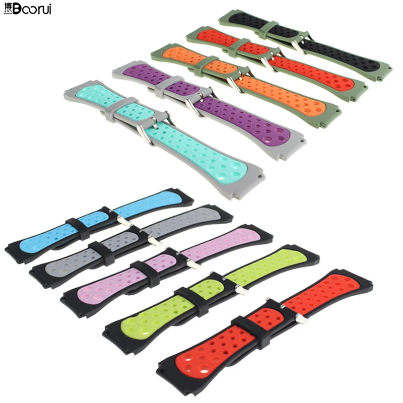 

BOORUI double color strap for samsung gear s3 frontier watch  silicone watchband for Huami amazfit stratos, 11 colors