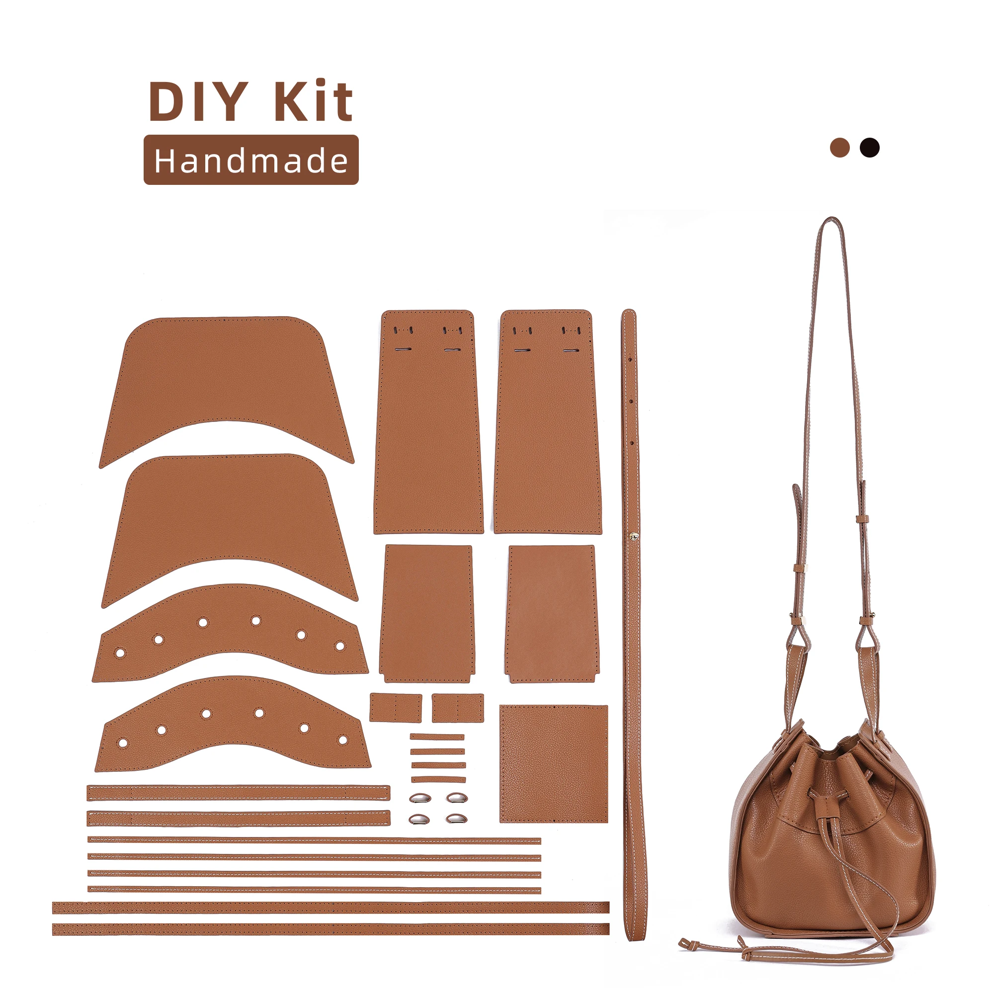 

Luxury DIY Leather Bucket Bag Crafts Kits Handmade Ladies Bag Make Your Own Hand-Stitched Women Shoulder Bags