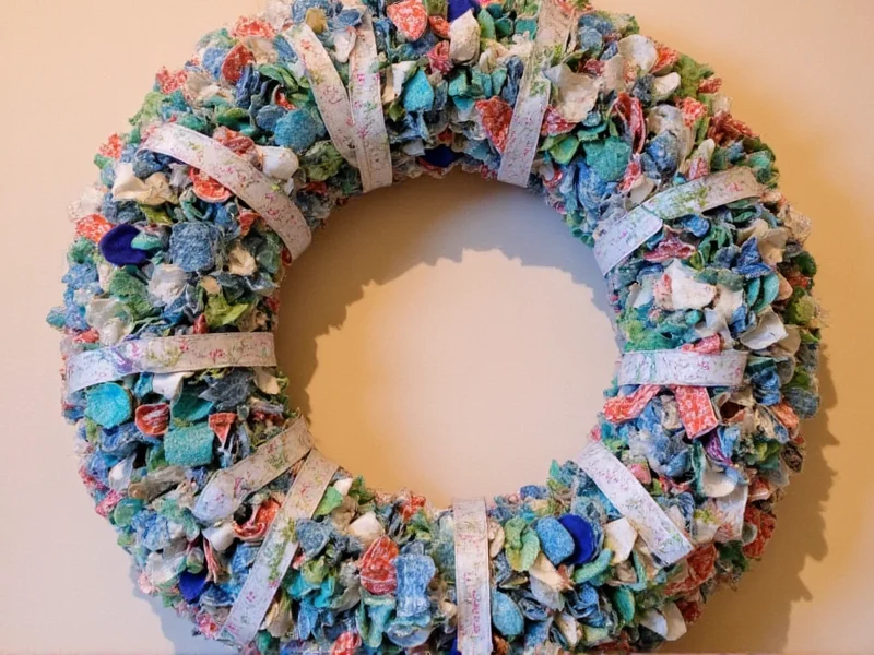 Fabric scrap wreath with seasonal ribbon