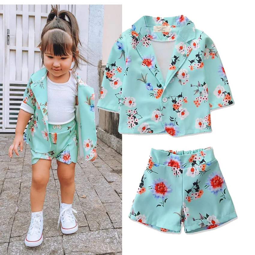 

2021 European and American children's suit Spring and summer cute girl small floral suit 2 pieces, Picture