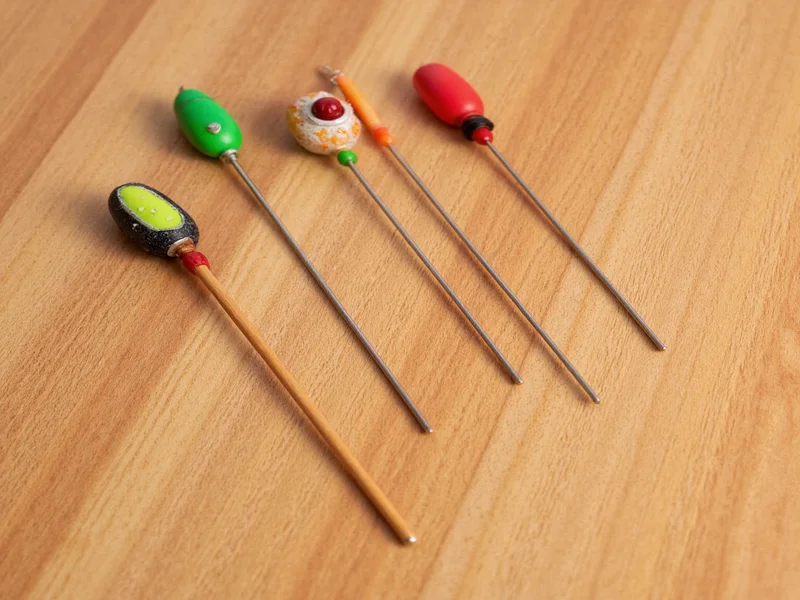 Multiple DIY cat wand lures on wooden surface