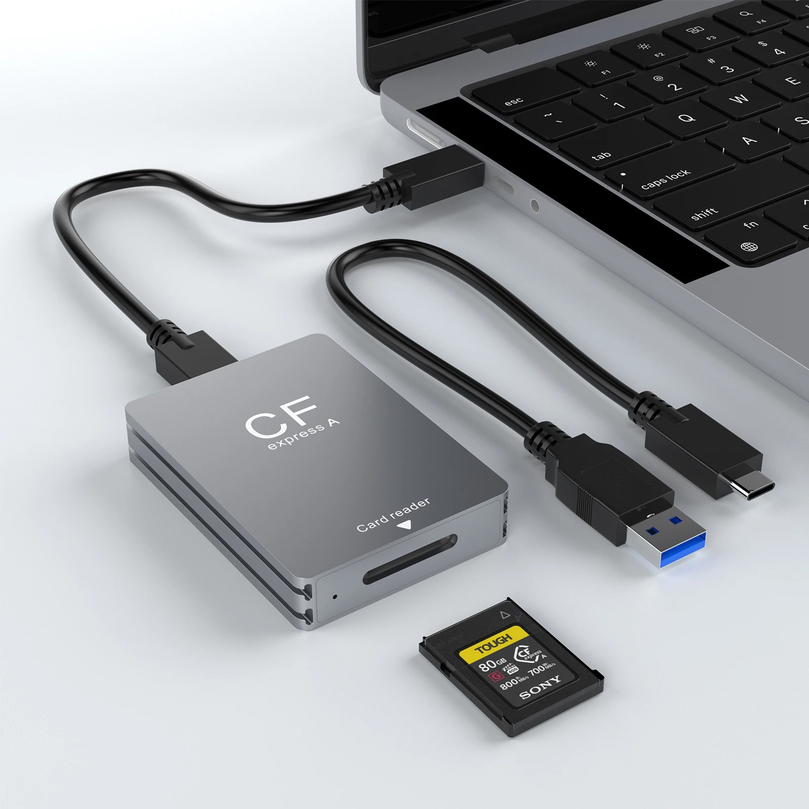 

Aluminium Alloy CFexpress Card Reader USB 3.1 Gen 2 CFexpress Type A USB A and USB C Cable Card Reader Writer