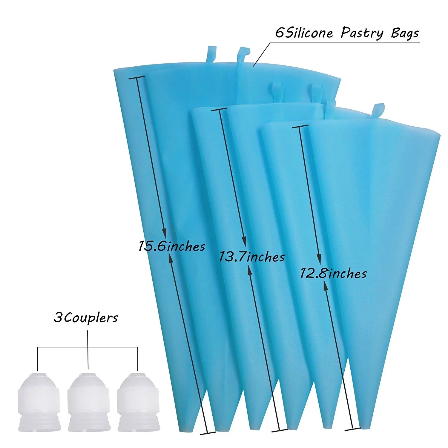 

9Pcs Silicone Pastry Bag Set - 3 Sizes Thickened Reusable Piping Bags (S+M+L) with 3 Icing Couplers for Cake Decorating Tips