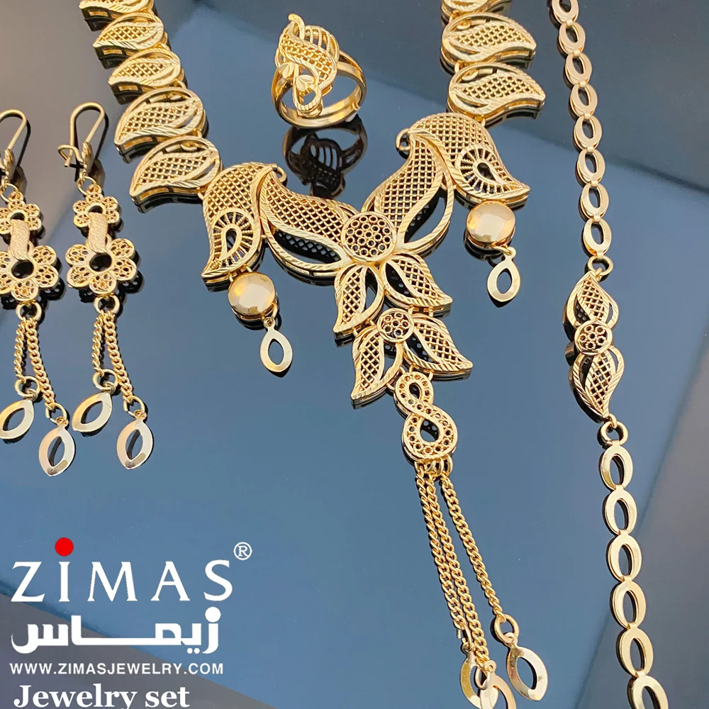 

zimas dubai 24k Artificial Bridal Necklace Women Arabian Gold Plated bracelet And Earring Luxury Bridal Jewelry Set