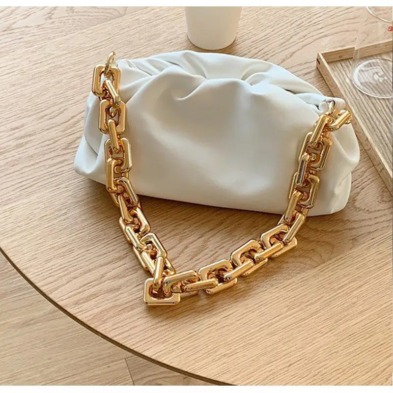 

One-shoulder underarm handbag women new fashion women's purse folds acrylic thick chain wild portable cloud bag, Blue