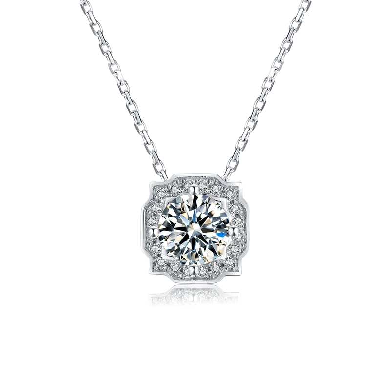

Baroque Luxury 925 Sterling Silver Moissanite Diamond Pendant Hollowed Square Setting Large Diamond Wedding Party Necklace