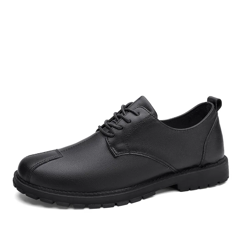 

2021 British style black small leather shoes autumn and winter simple pure color thick-soled casual shoes microfiber leather men, Picture