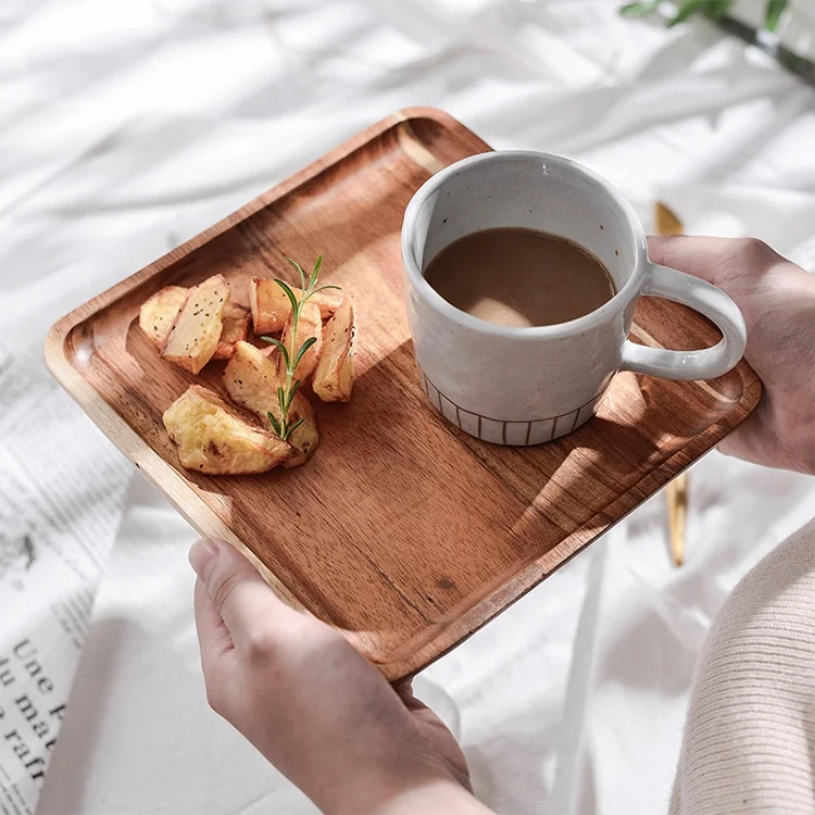 

Factory direct creative acacia wooden tray household rectangular coffee breakfast bread tray fruit tray