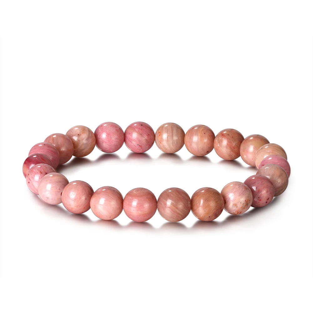 

RINNTIN GMB32 8mm Natural Rhodonite Stone Beads 7.5 Inch Stretch Bracelet Jewelry Wholesale