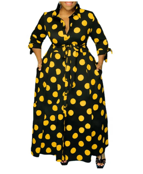 

2021 New Women Spring Summer Fall Dots Plus Size Casual Dress Plus Size Long Dress