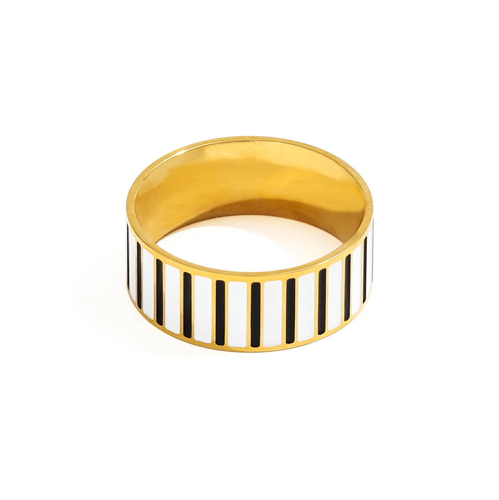 Joolim Jewelry Wholesale 18K Gold Plated Black And White Piano Band Stainless Steel Rings for Women