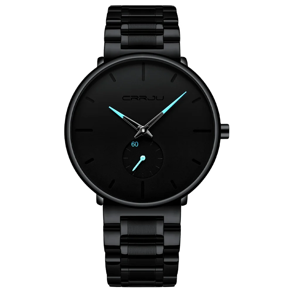 

Crrju 2185sl reloj de pulsera de cuarzo de acero inoxidable simple para hombres reloj mecanico negro a prueba de agua