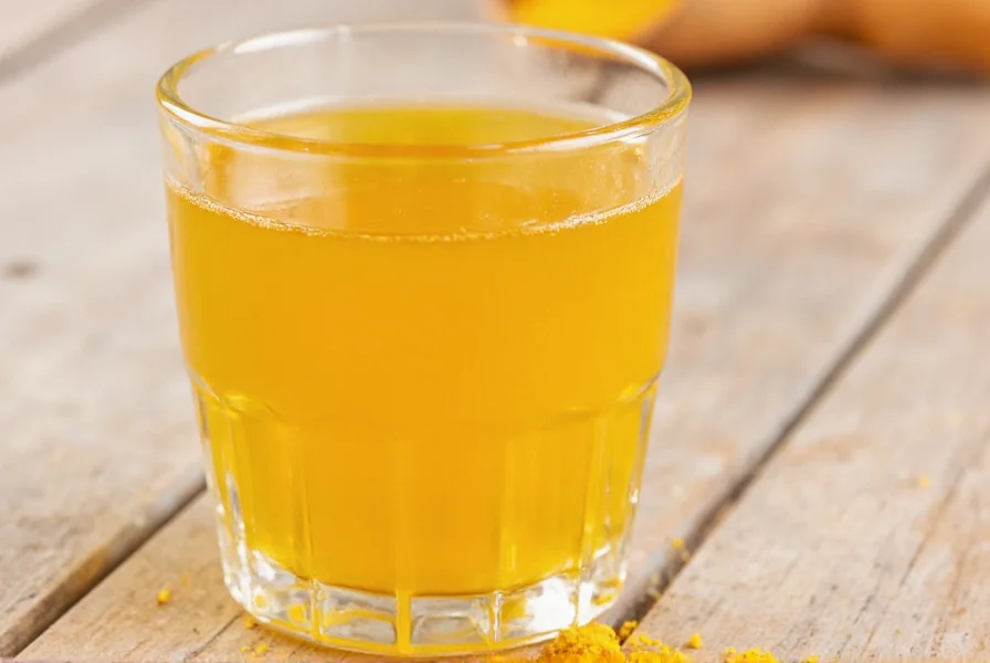 Turmeric shot ingredients including fresh turmeric root, black pepper, ginger, and lemon
