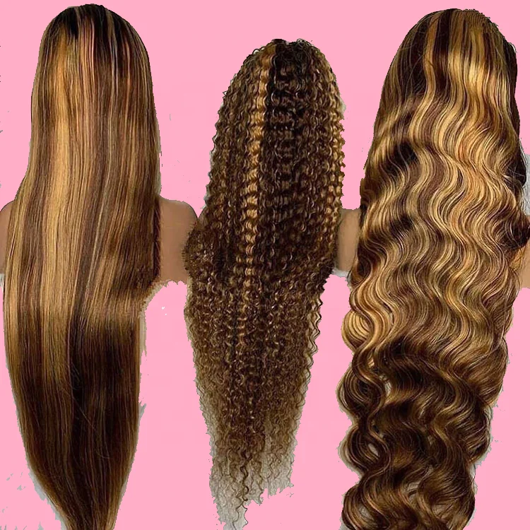 

LK Cheap Honey Highlight P4/27 Piano Color Long Deep Wave synthetic heat resistant Wig For Black Women