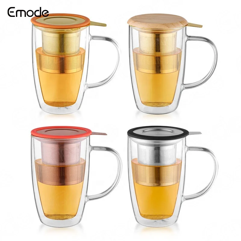 

Double Wall Borosilicate Glass Tea Cup With Infuser Single-Serve Tea Maker