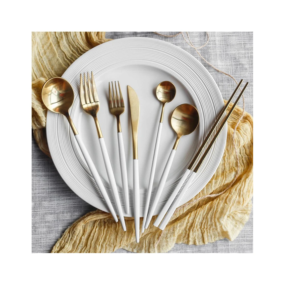

plated titanium white and gold stainless steel gold cutlery for wedding, Gold ,sliver,rose gold ,gold,black