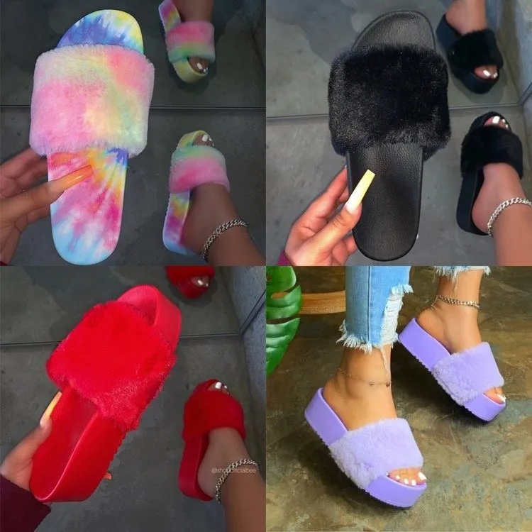 2020 Wholesale Fashion Tie Dye Fur Women Sandals High Quality Sandals For Women And Ladies Custom Slides Sandals With Logo