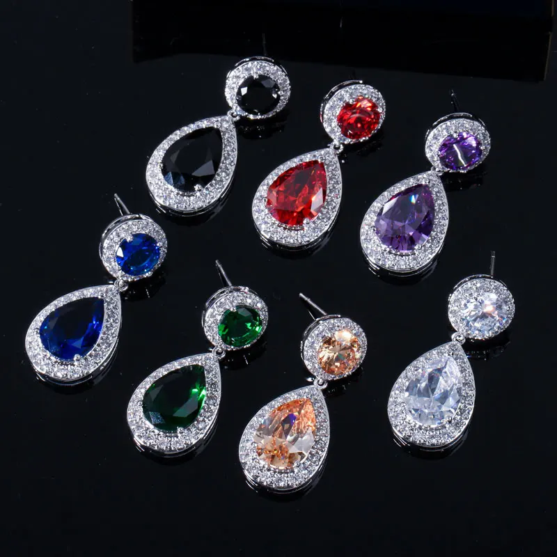 

Dropshipping Fashion Jewelry Water Drop Sparkly High Grade Cubic Zirconia Crystal Elegant Dangle Wedding Earrings for Brides