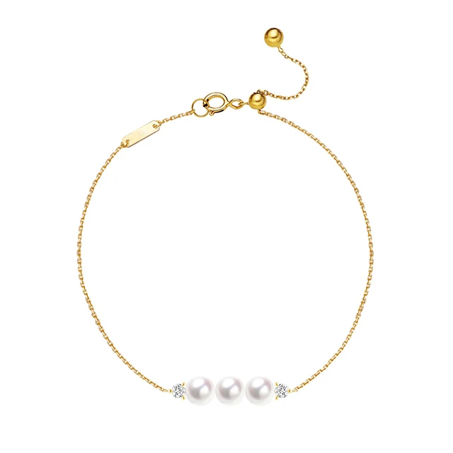 

Women's 18K Gold Yellow Gold Chain Bracelet with Akoya Cultured Pearl Bar Free Shipping