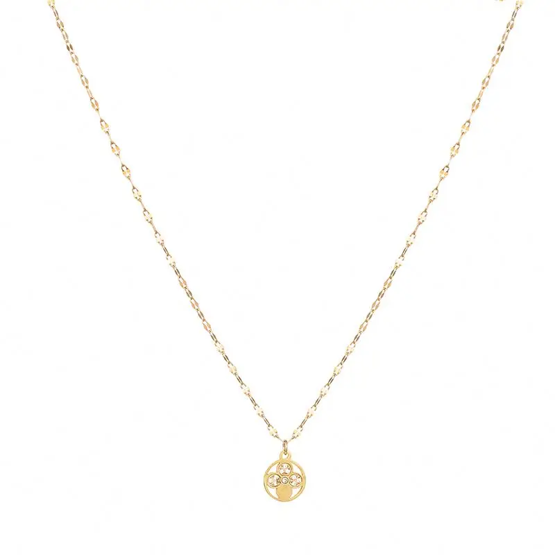 

Adjustable Round Hollow Clover Shaped Stainless Steel Zircon Gold Plated Pendant Necklace