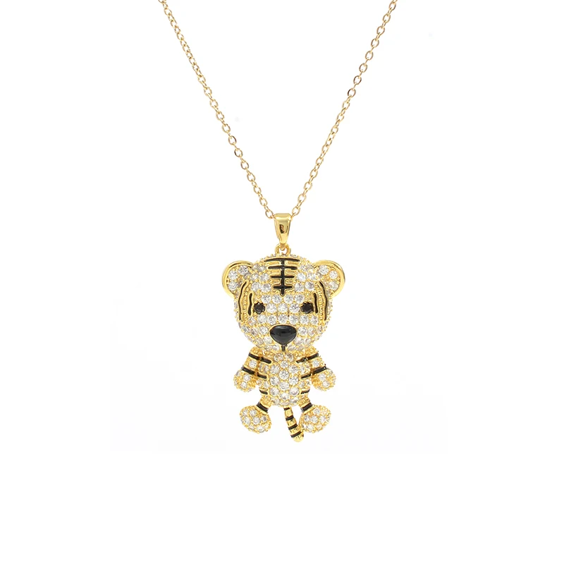 

XL62099 Trendy cute cartoon tiger pendant necklace dainty gold plated brass women jewelry