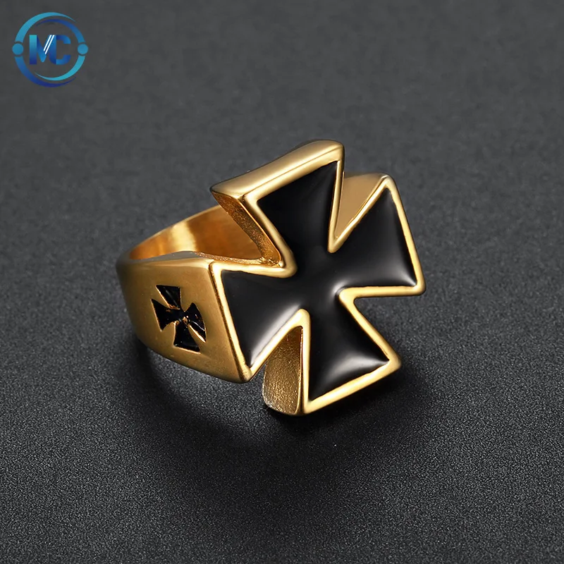 

2021 Gothic Square Cross oil dripping ring stainless steel ring for men