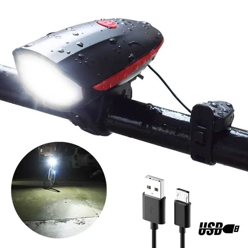 Waterproof Head Light Bicycle Lamp 120 Db Loud Horn Alarm Bell Warning Rechargeable Led Bike Front Light